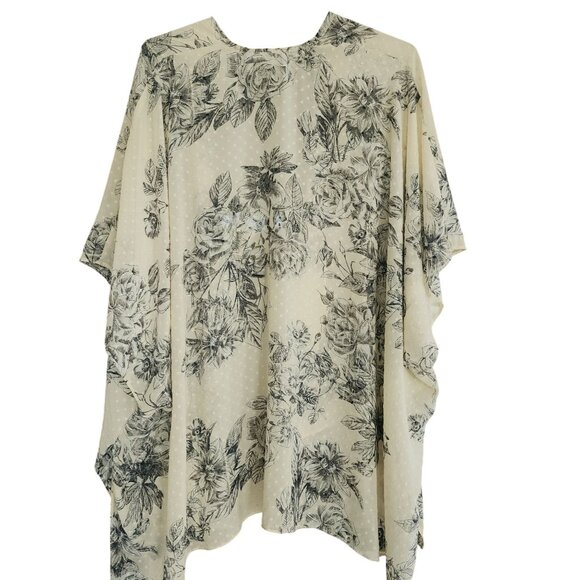 Flowy Semi-Sheer Leaf Print Kimono Cardigan Sz. OS Coverup Layering‎ - Picture 7 of 8